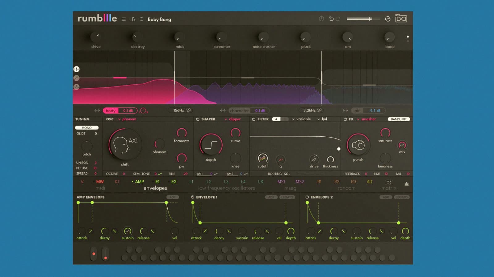 UVI Rumble: a multiband bass synth that splits Body, Character and Air